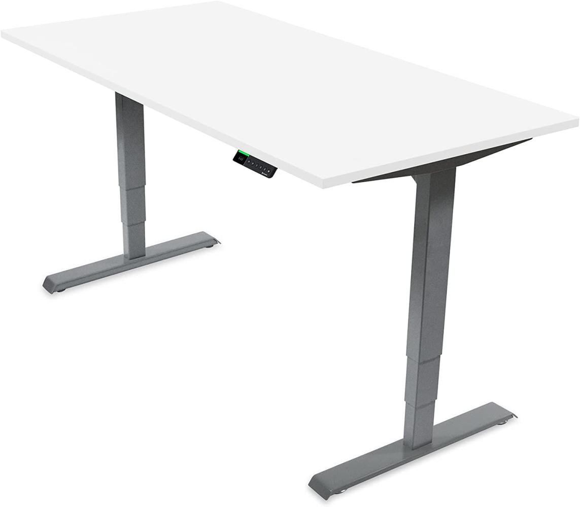Desktopia Pro X - Elektrisch höhenverstellbarer Schreibtisch / Ergonomischer Tisch mit Memory-Funktion, 7 Jahre Garantie - (Weiß, 160x80 cm, Gestell Grau) Bild 1