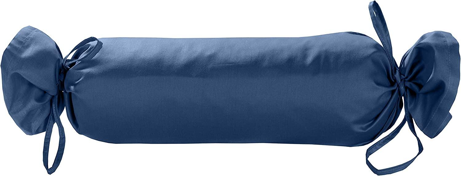 Mako Satin / Baumwollsatin Nackenrollen Bezug uni / einfarbig Jeans Blau 15x40 cm mit Bändern Bild 1