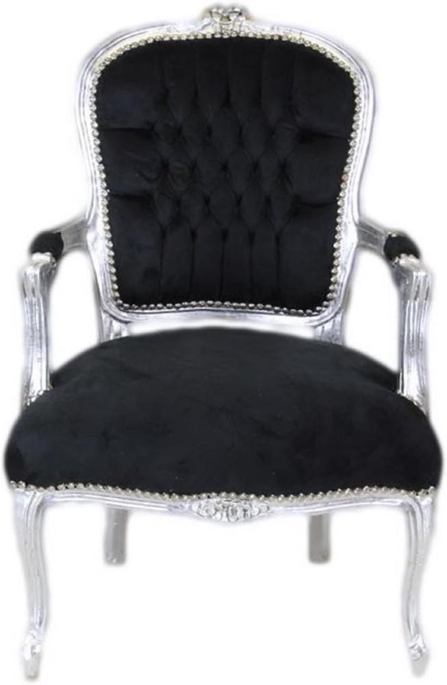 Casa Padrino Barock Salon Stuhl Schwarz / Silber - Handgefertigter Antik Stil Stuhl mit edlem Samtstoff - Möbel im Barockstil - Barock Möbel - Barock Einrichtung Bild 1