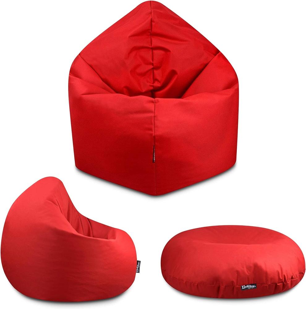 BuBiBag - 2in1 Sitzsack Bodenkissen - Outdoor Sitzsäcke Indoor Beanbag in 32 Farben und 3 Größen - Sitzkissen für Kinder und Erwachsene (125 cm Durchmesser, Rot) Bild 1