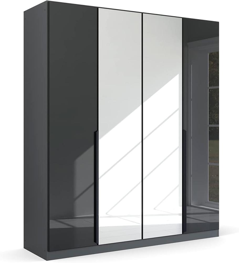 Kleiderschrank Drehtürenschrank Modern | 4-türig | mit Spiegeltüren | grau metallic / Glas basalt | 181x210 Bild 1