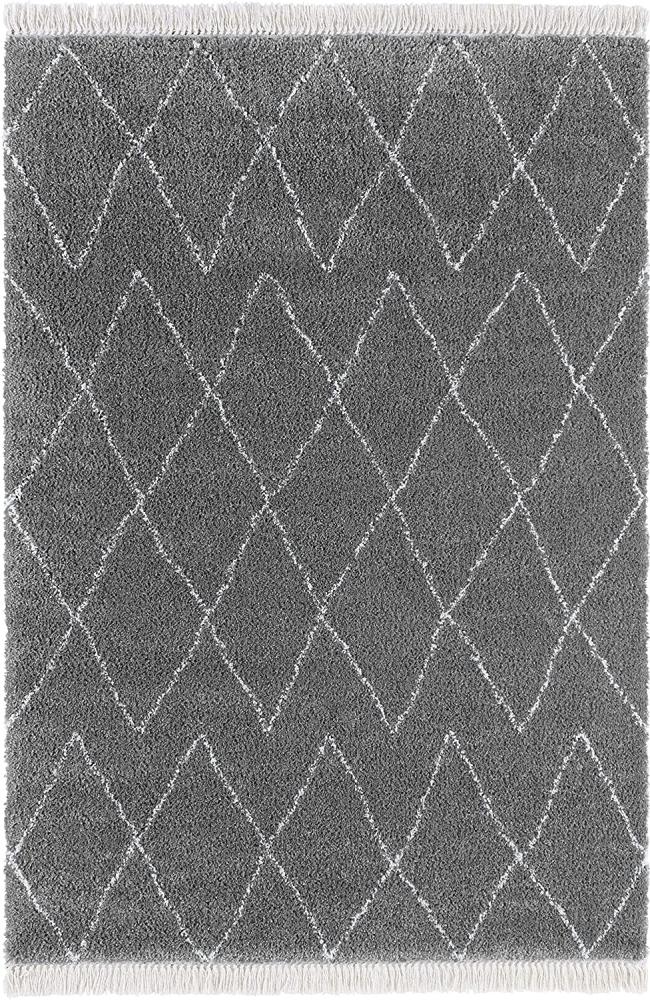 Hochflor Teppich Jade Dunkelgrau Creme - 120x170x3,5cm Bild 1