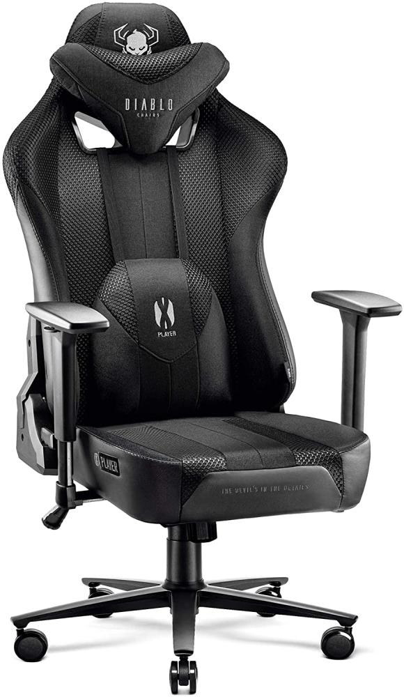 Diablo X-Player Gaming Stuhl Gamer Chair Bürostuhl Schreibtischstuhl Stoff 3D Armlehnen Ergonomisches Design Nacken/- Lendenkissen Schwarz King (XL) Bild 1