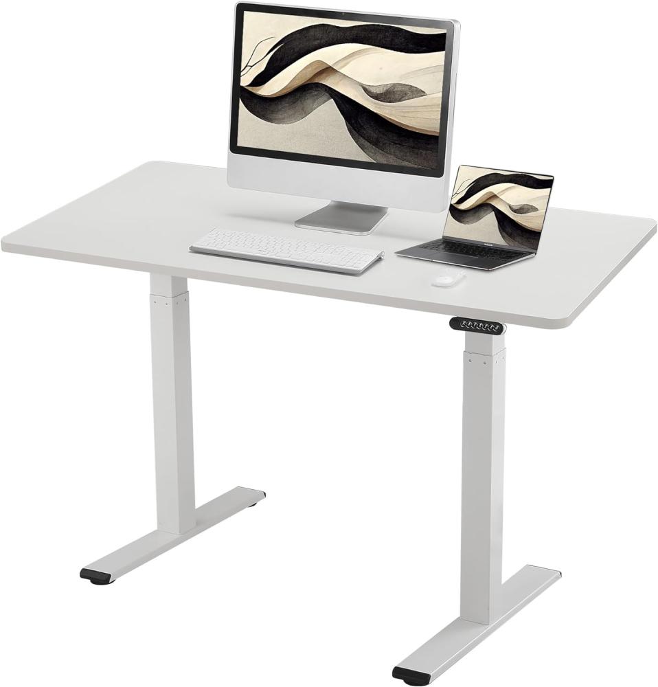 E.For.U® höhenverstellbarer Schreibtisch 140x80 cm, 2 Motoren, elektrisch höhenverstellbares Tischgestell mit 2-Fach-Teleskop, Memory-Steuerung (Weiß), DT20L mit Tischplatte (Weiß) Bild 1
