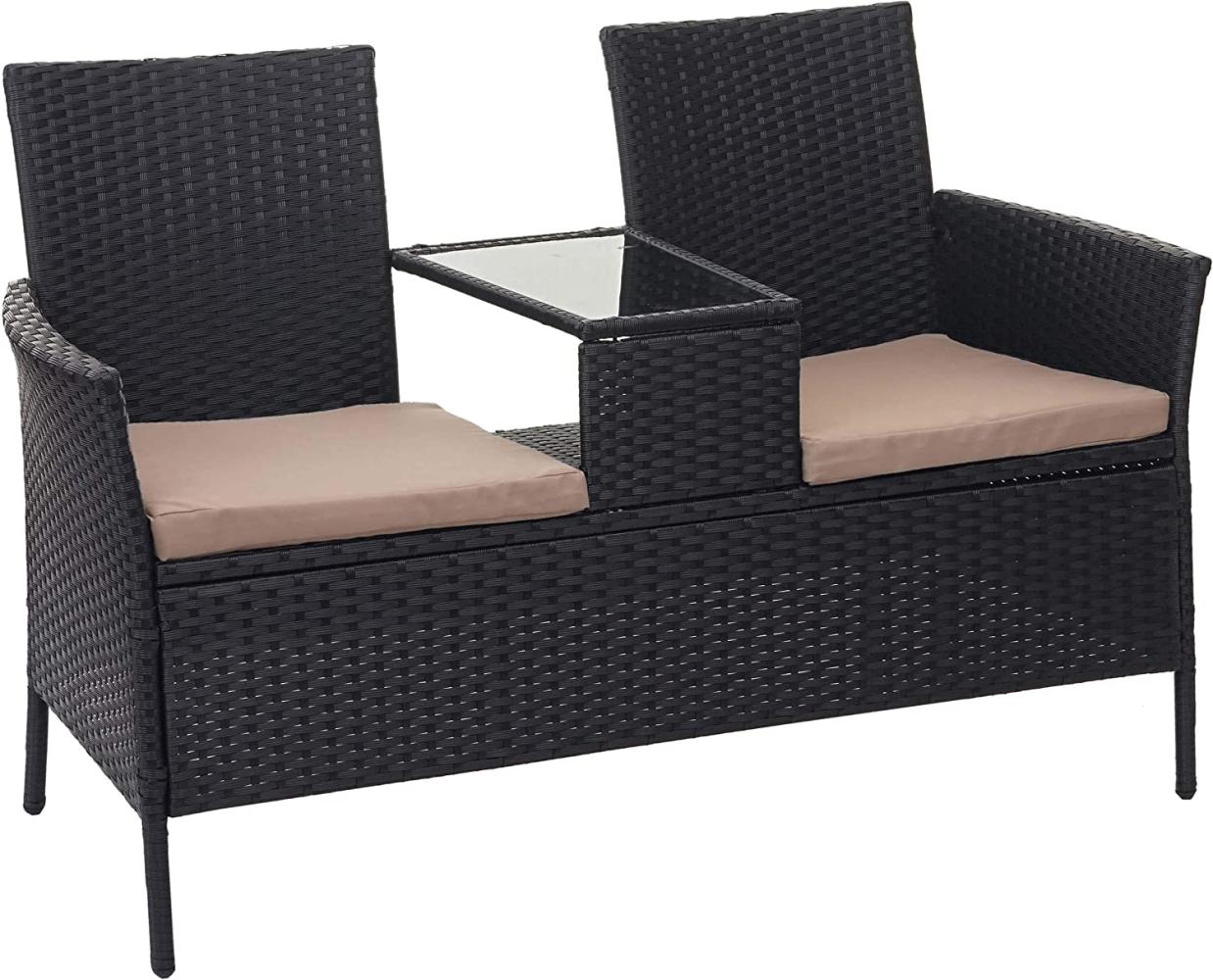 Poly-Rattan Sitzbank mit Tisch HWC-E24, Gartenbank Sitzgruppe Gartensofa, 132cm ~ schwarz, Kissen creme Bild 1