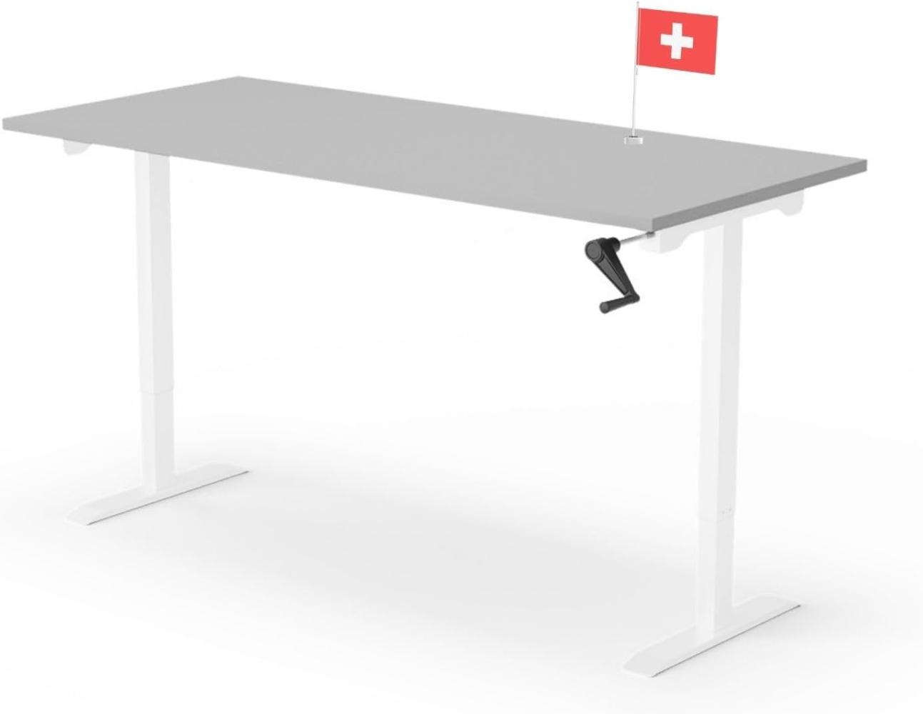 manuell höhenverstellbarer Schreibtisch EASY 180 x 80 cm - Gestell Weiss, Platte Grau Bild 1