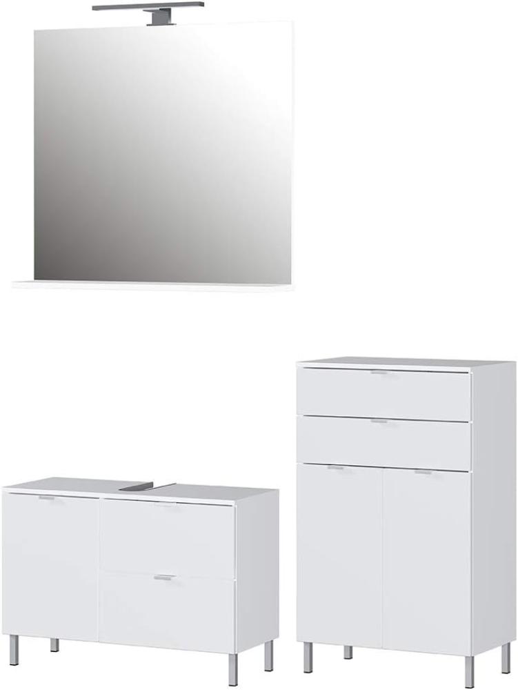 Germania Badezimmer-Set 8339-84GW-Mauresa, bestehend aus Waschbeckenunterschrank, Spiegel und Kommode, im Dekor Weiß Bild 1