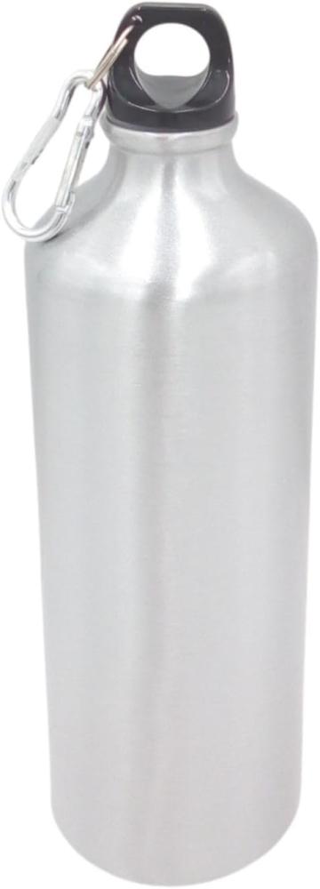 Aluminium Trinkflasche 1000ml farbig mit Karabiner Wasserflasche Sportflasche silber Bild 1
