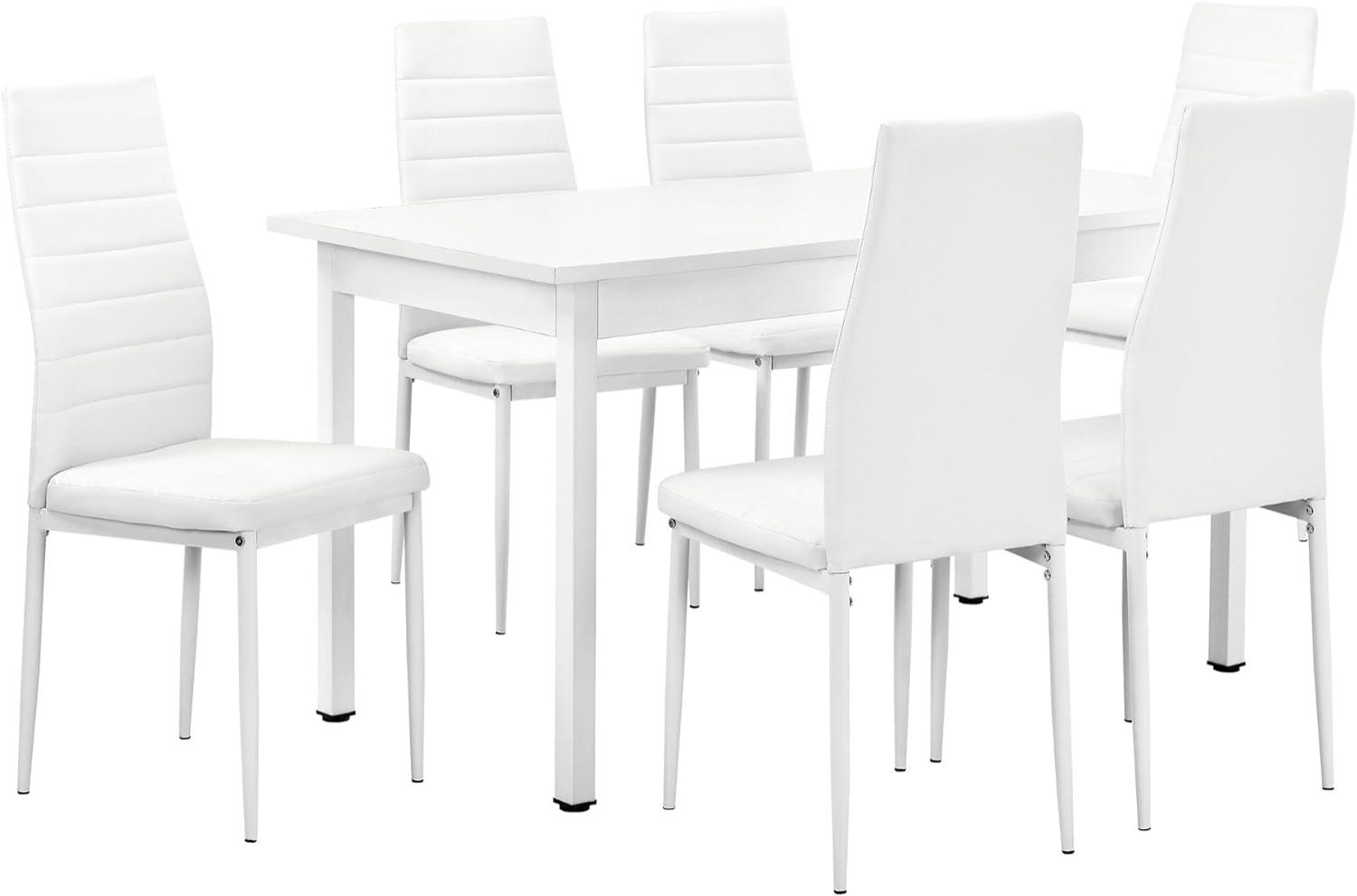 en. casa Esstisch mit 6 Stühlen weiß 140x60cm Küchentisch Esszimmertisch Tisch Bild 1
