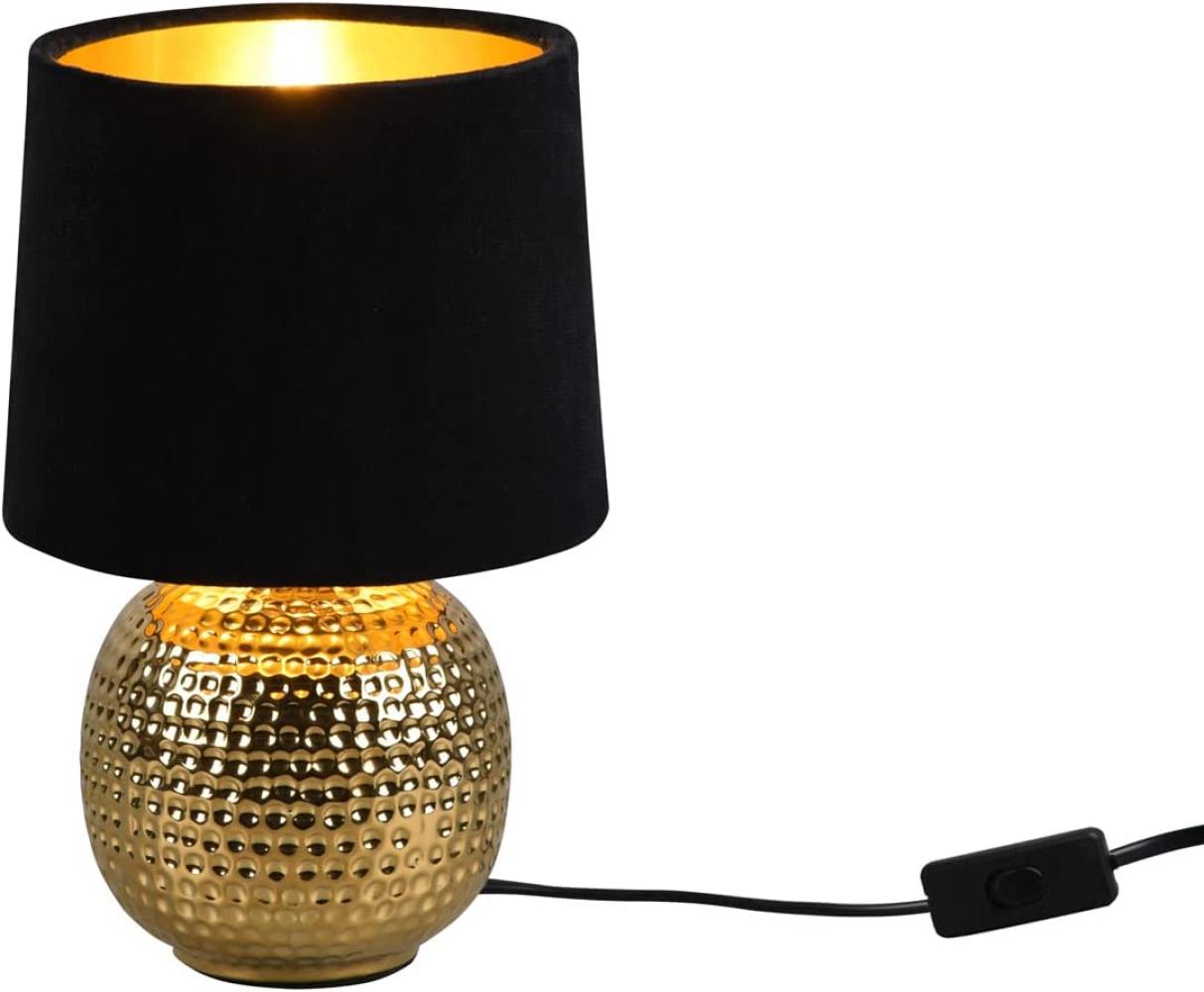 LED Tischleuchte mit Keramikfuß & Samtschirm Schwarz - Gold, Höhe 26cm Bild 1