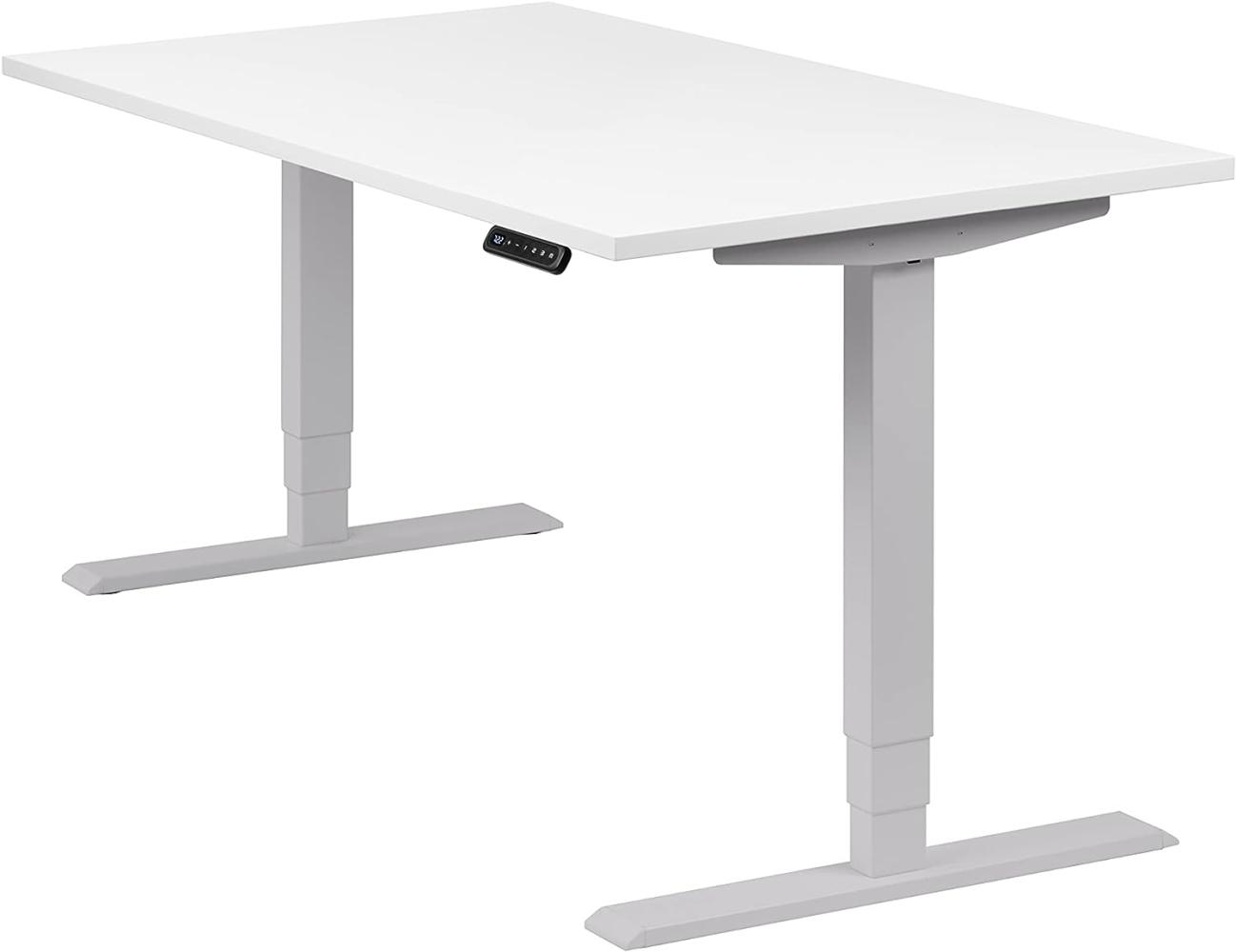 boho office® homedesk - elektrisch stufenlos höhenverstellbares Tischgestell in Silber mit Memoryfunktion, inkl. Tischplatte in 140 x 80 cm in Weiß Bild 1