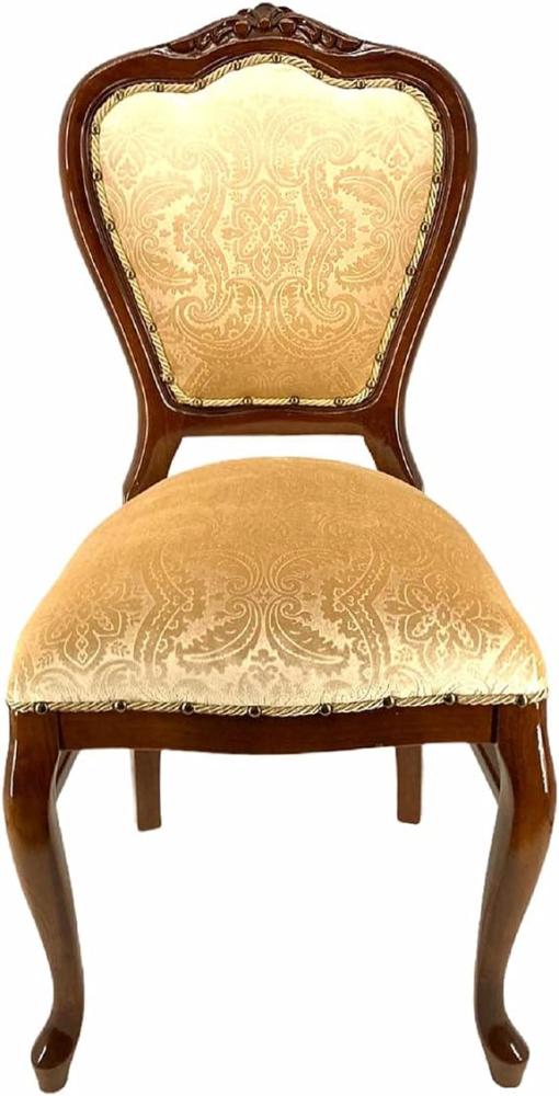 Casa Padrino Luxus Barock Esszimmerstuhl Cremefarben / Braun - Handgefertigter Massivholz Stuhl mit elegantem Muster - Barockstil Küchenstuhl - Barock Esszimmer Möbel Bild 1
