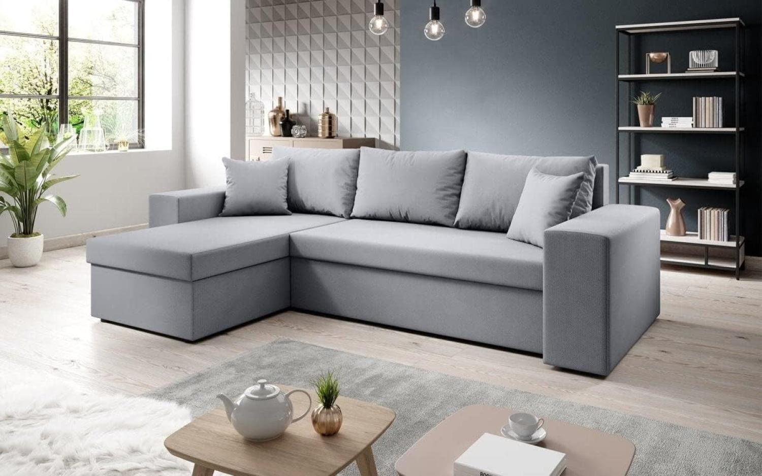 Designer Sofa Denver mit Schlaf- und Klappfunktion Grau Stoff Links Bild 1