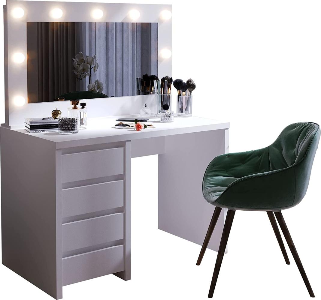 Domando Schminktisch Noli Modern für Schlafzimmer Breite 110cm, LED Spiegel, beidseitig montierbar in Weiß Matt Bild 1