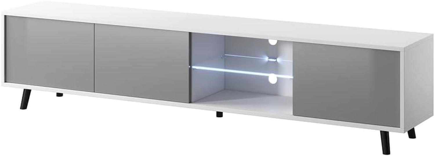 Selsey Galhad – TV-Lowboard Weiß Matt/Grau Hochglanz mit weißer LED-Beleuchtung 175 cm breit Bild 1