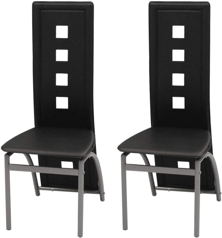Sets Esszimmerstühle mit Lehne bis zum Boden und Löchern, Kunstleder, 2 Stühle Schwarz Bild 1