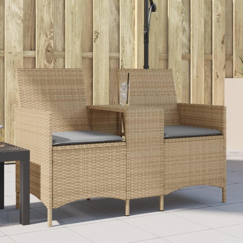 Gartensofa 2-Sitzer mit Tisch und Kissen Beige Poly Rattan 4003887 Bild 1