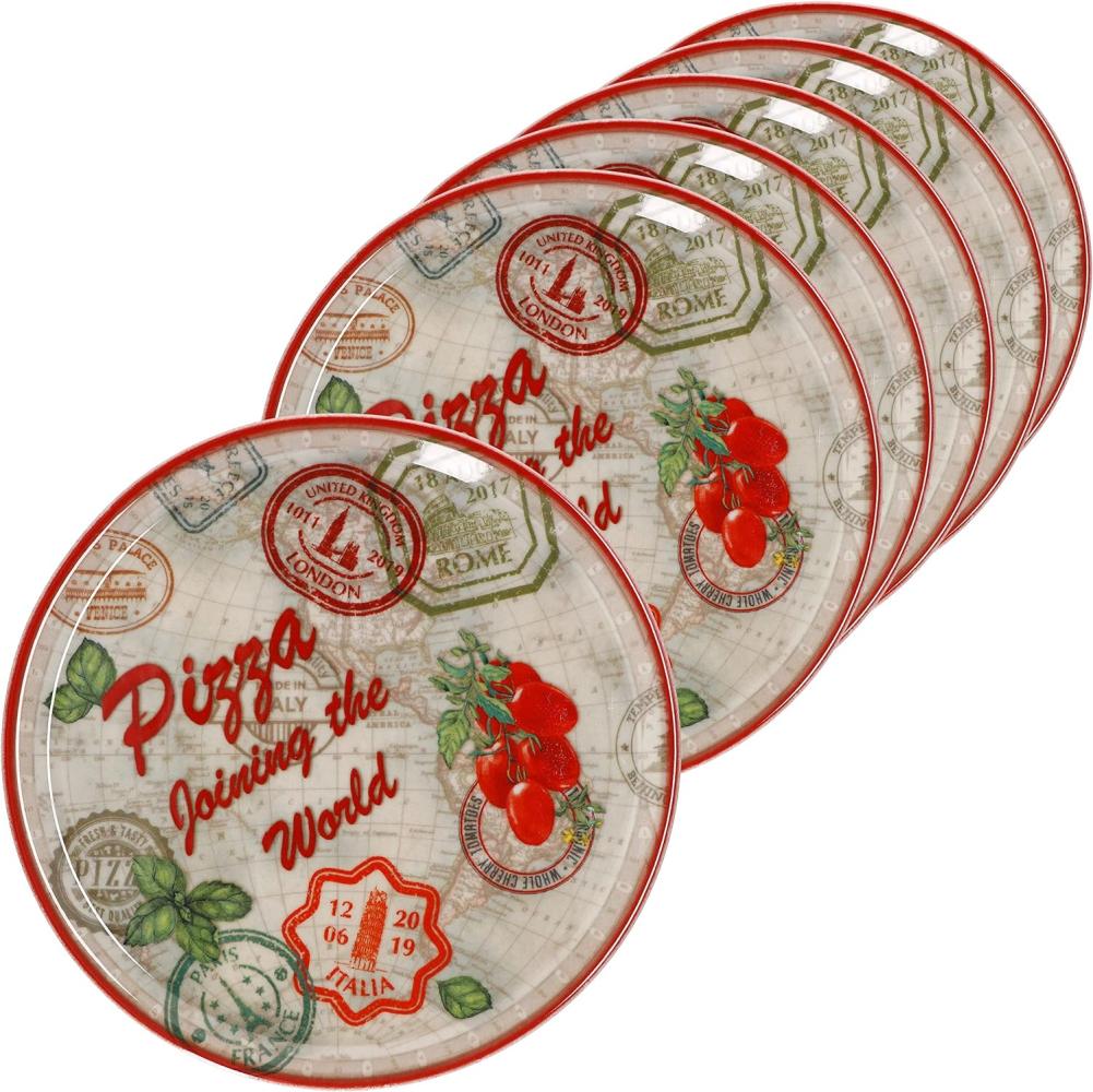 6er Set Pizzateller Rom rot Ø 31,5 cm Servier-Platte XL-Teller Porzellan Bild 1