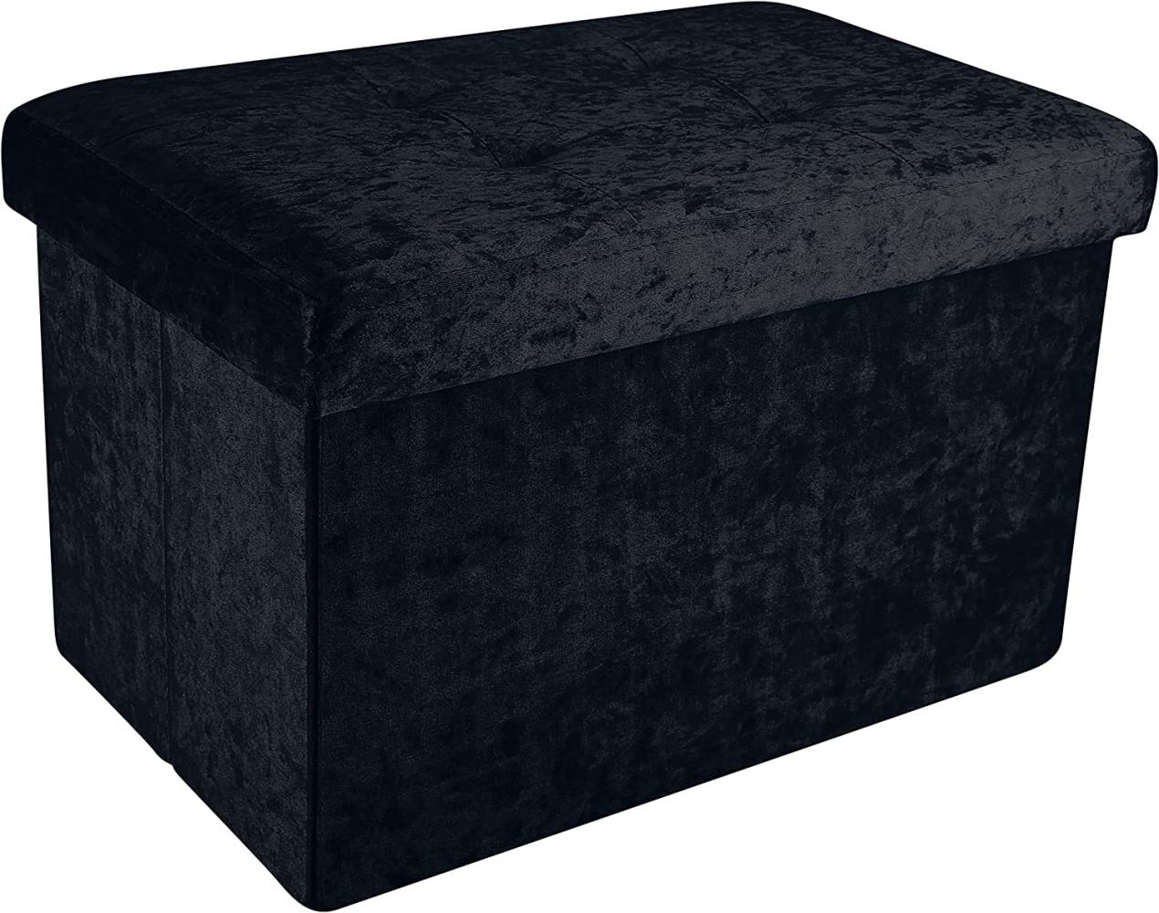 INTIRILIFE Faltbare Sitzbank 49x30x30 cm in Samt Schwarz - Sitzwürfel mit Stauraum und Deckel mit Samtbezug - Sitzcube Fußablage Aufbewahrungsbox Truhe Sitzhocker Bild 1