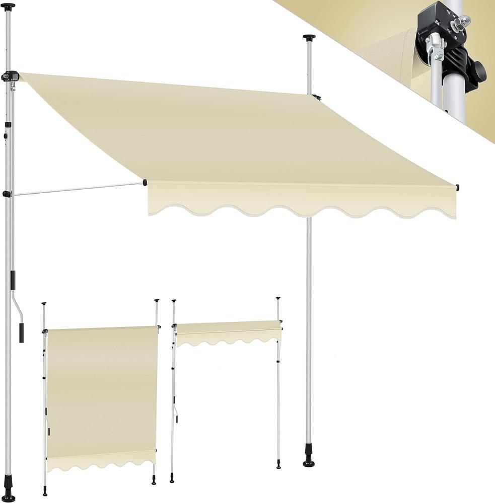 KESSER® Klemmmarkise mit Handkurbel Balkon, Balkonmarkise ohne Bohren, UV-beständig höhenverstellbar wasserabweisend, Sonnenschutz, Terrassenüberdachung, einfache Montage 200cm Bild 1