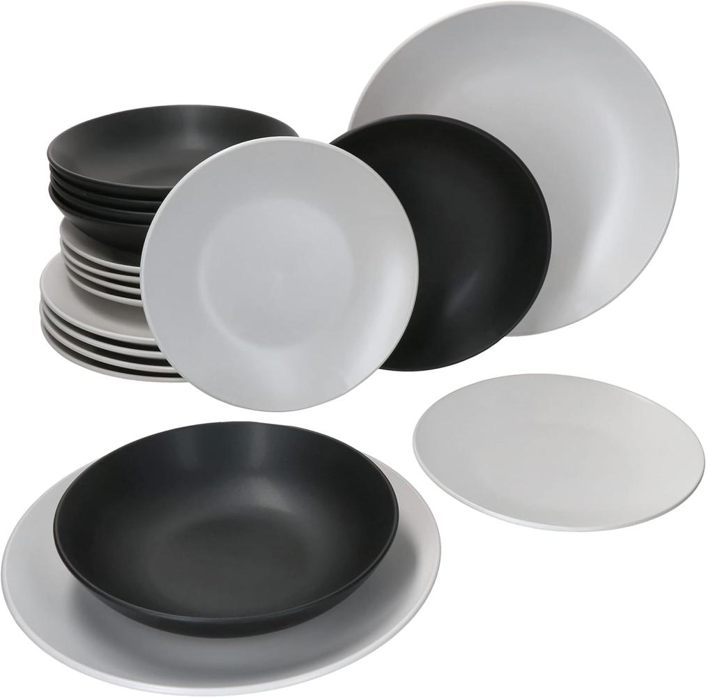 18tlg Teller Set Nero Bianco - Speiseteller weiß, Suppenteller schwarz & Desserteller weiß Bild 1