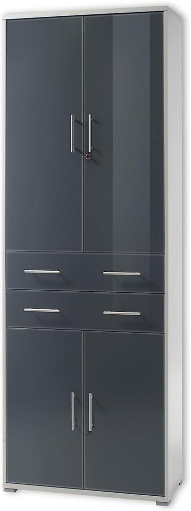 Stella Trading OFFICE LUX Aktenschrank abschließbar, grau mit graphit lackierter Glasfront - Büroschrank mit Schubladen & Türen - Modernes Büromöbel Komplettset - 79 x 220 x 35 cm (B/H/T) Bild 1