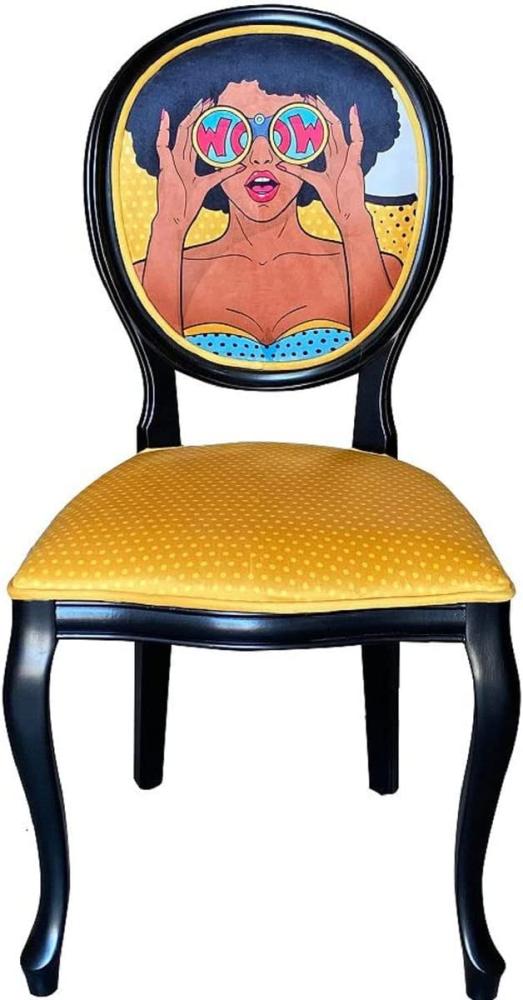 Casa Padrino Barock Designer Esszimmer Stuhl Gelb / Mehrfarbig / Schwarz - Handgefertigter Antik Stil Stuhl Möbel Bild 1