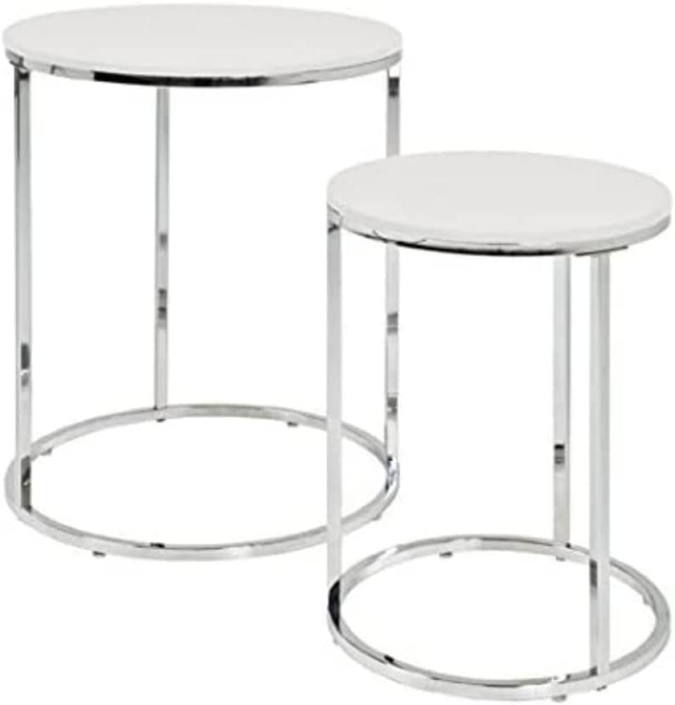 Haku Möbel 33384 2-Satz-Tisch Höhe: 40/50cm, Durchmesser: 30/40cm, Farbe: Chrom/Weiß Bild 1