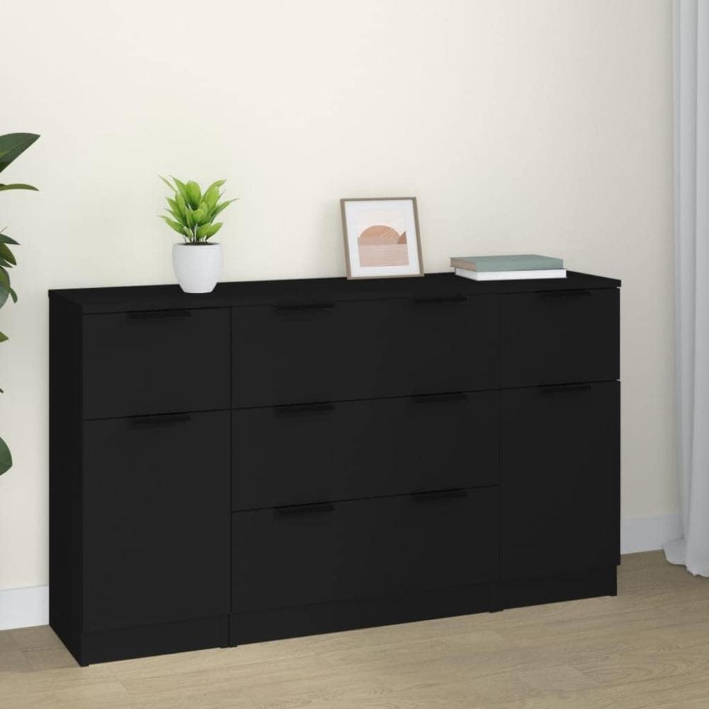 3-tlg. Sideboard-Set Schwarz Holzwerkstoff (Farbe: Schwarz) Bild 1