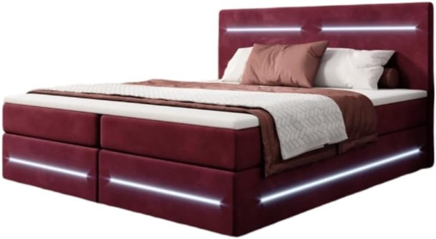 Boxspringbett Lara mit Stauraum und LED (Samt) 200x200 Rot H4 Bild 1