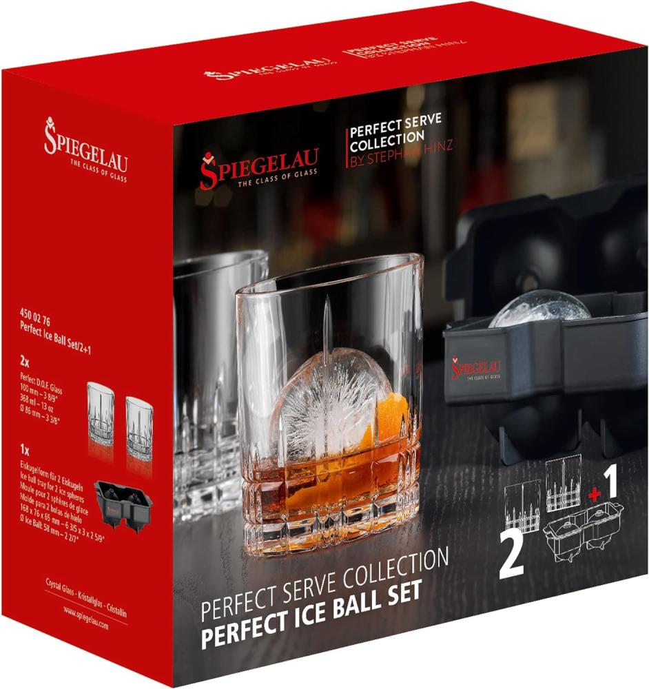 Spiegelau Perfect Serve Ice Ball Set, 2 DOF Tumbler + Eisball-Form, Glas, Transparent, 368 ml, 4500276 Bild 1