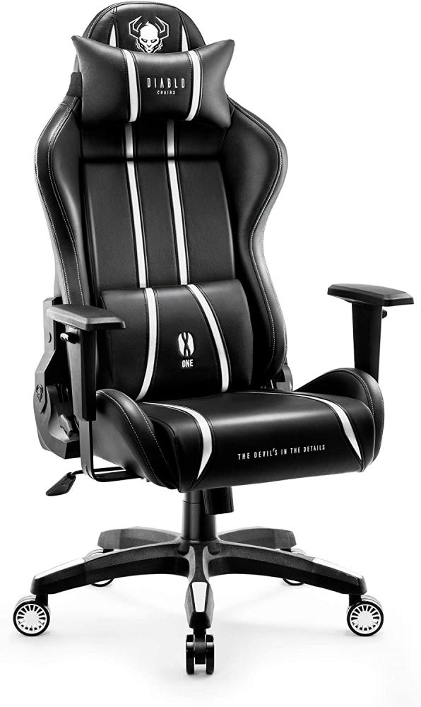 Diablo X-One 2. 0 Gaming Stuhl Gamer Chair Bürostuhl Schreibtischstuhl Verstellbare Armlehnen Ergonomisches Design Nacken/-Lendenkissen Wippfunktion Schwarz-Weiß Normal (L) Bild 1