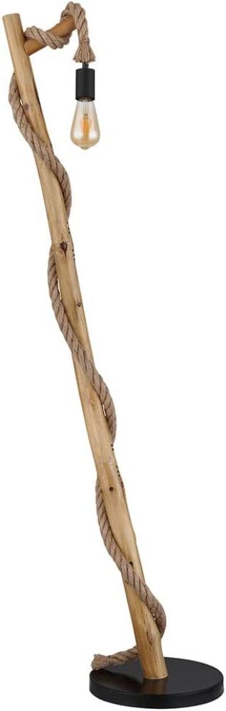 Beistellleuchte, Holz, braun, schwarz, Hanfseil, H 150 cm Bild 1