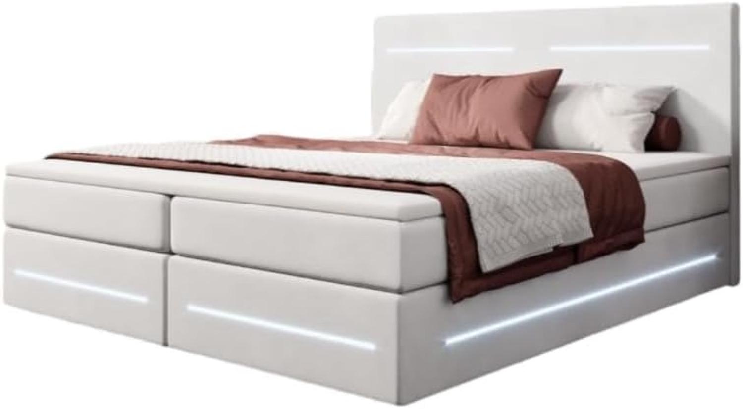 Boxspringbett Lara mit Stauraum und LED (Samt) 160x200 Weiß H4 Bild 1