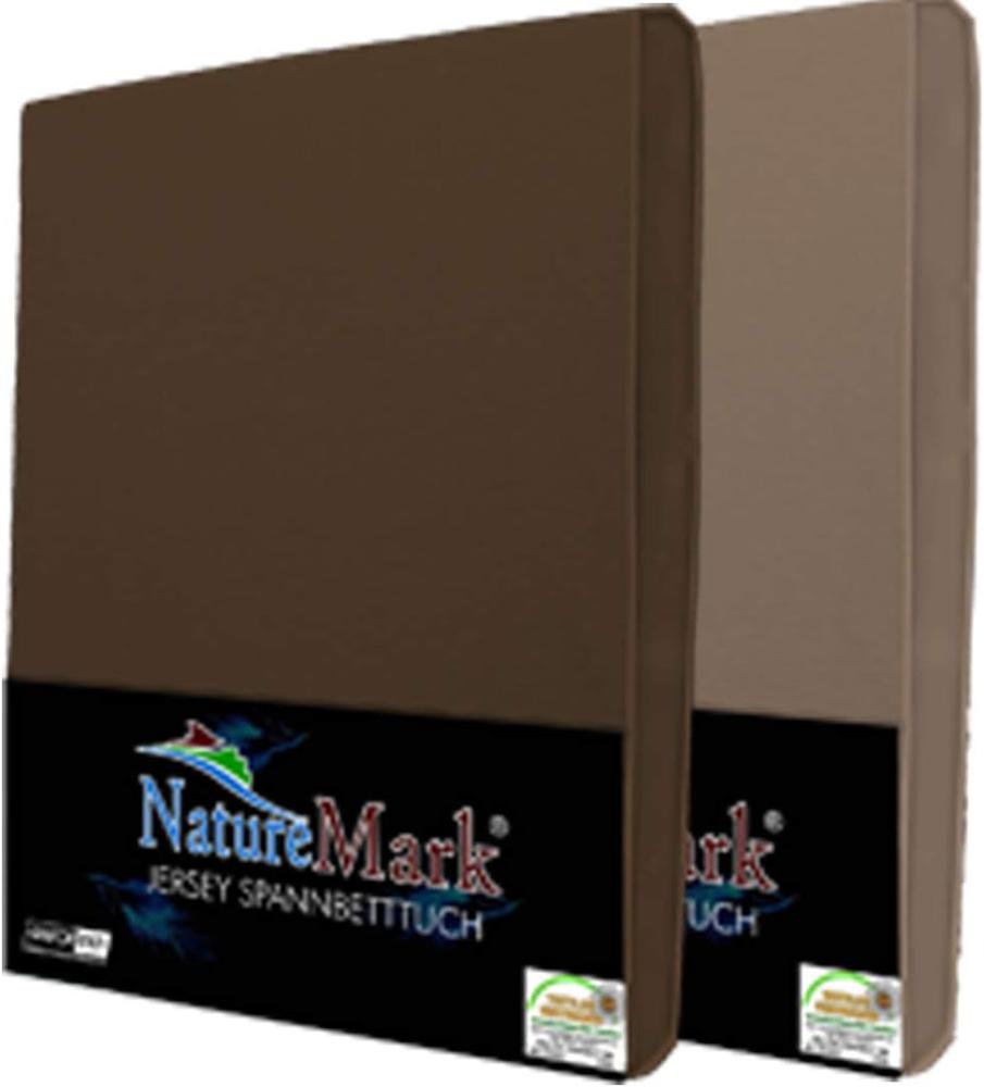 NatureMark 2er Pack Jersey Spannbettlaken, Spannbetttuch 100% Baumwolle in vielen Größen und Farben MARKENQUALITÄT ÖKOTEX Standard 100 | 180 x 200 cm - 200 x 200 cm - Sand/Schoko Bild 1