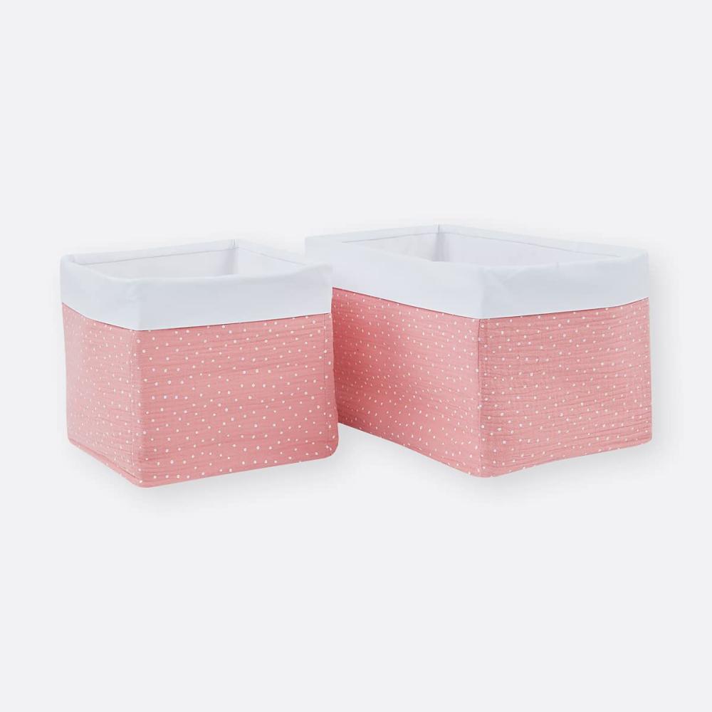 KraftKids Stoff-Körbchen in Musselin rosa Punkte, Aufbewahrungskorb für Kinderzimmer, Aufbewahrungsbox fürs Bad, Größe 20 x 20 x 20 cm Bild 1