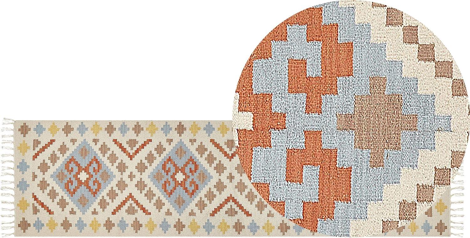 Kelim Teppich Baumwolle mehrfarbig 80 x 300 cm geometrisches Muster Kurzflor ATAN Bild 1