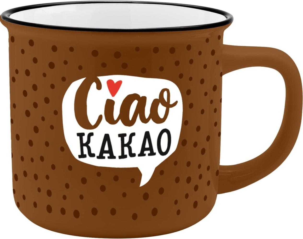 GRUSS & CO Becher Motiv "Ciao Kakao" | New Bone China Porzellan, Emaille-Optik, 35 cl | Geschenk, Frühstück | 48501 Bild 1