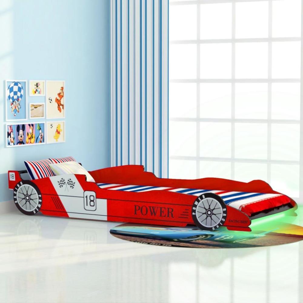 Kinderbett mit LED im Rennwagen-Design 90 x 200 cm Rot Bild 1