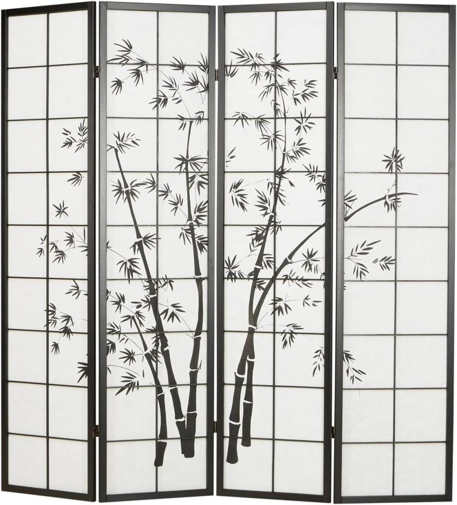 Homestyle4u Paravent 4-tlg., Bambusmuster schwarz, Holz schwarz / Reispapier weiß, 176 x 179 cm Bild 1
