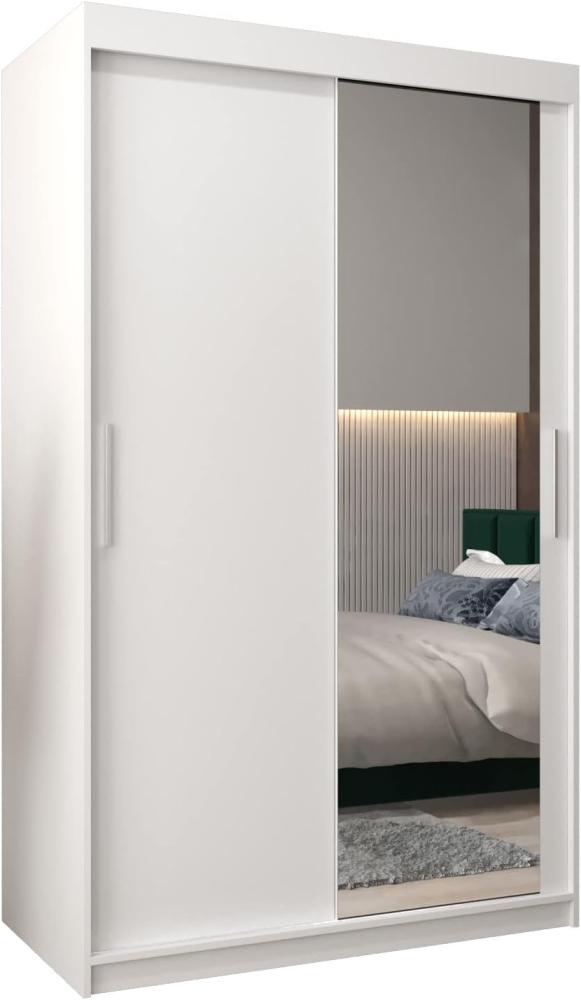 Kryspol Schwebetürenschrank Tokyo 2-120 cm mit Spiegel Kleiderschrank mit Kleiderstange und Einlegeboden Schlafzimmer- Wohnzimmerschrank Schiebetüren Modern Design (Weiß) Bild 1