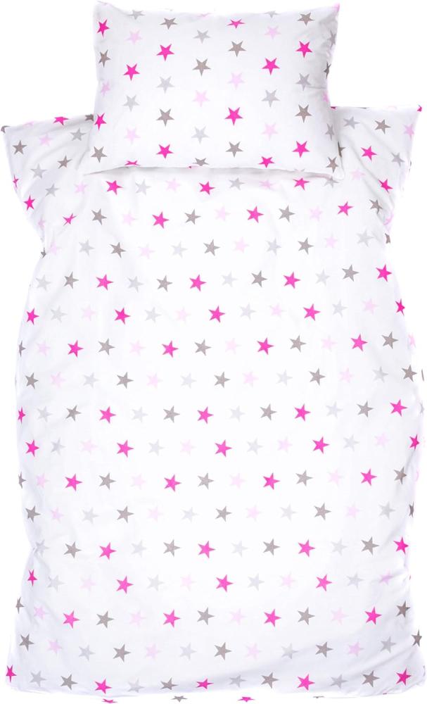 Amilian® Baby Bettwäsche Design: Sternchen groß rosa 100x135 cm (40x60 cm) Bettset Kinderbettwäsche Bild 1