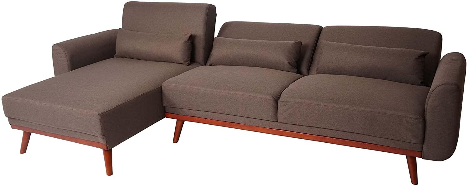 Sofa HWC-J20, Couch Ecksofa, L-Form 3-Sitzer Liegefläche Schlaffunktion Stoff/Textil 280cm ~ braun Bild 1