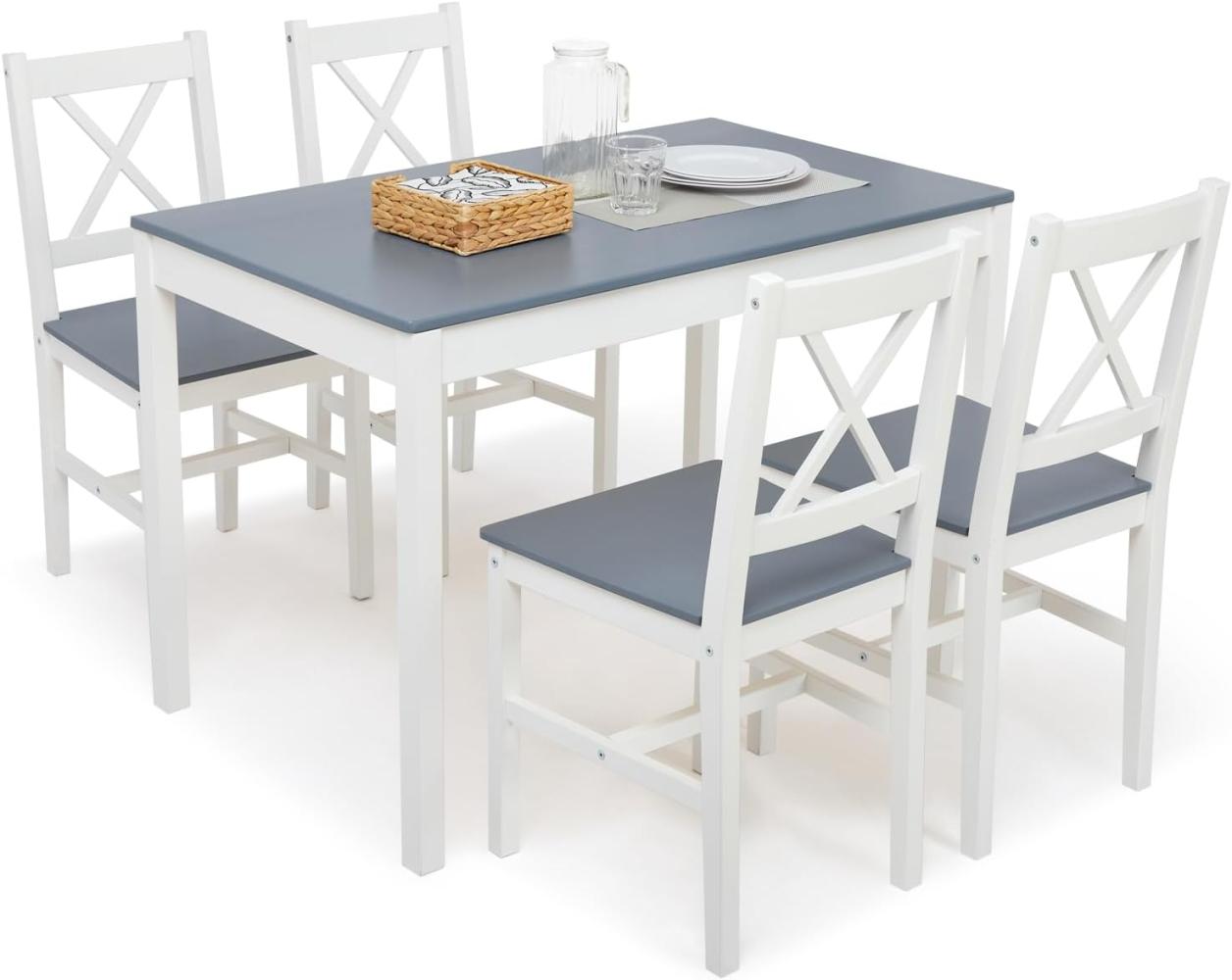 Mondeer Esstisch mit 4 Stühlen, Essgruppe Esszimmergarnitur Massiv Holztisch Klassischer Stil für Esszimmer küche, 108 x 65 x 73 cm, Blau Bild 1