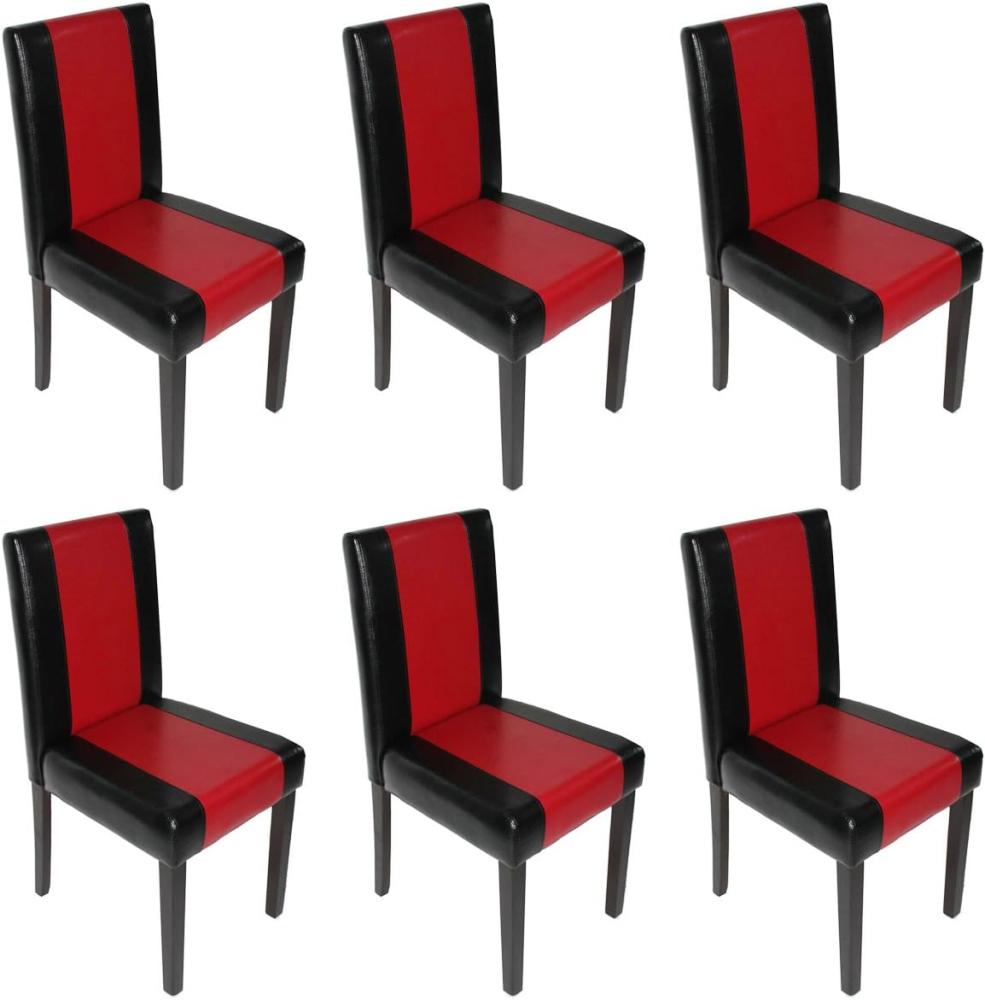 6er-Set Esszimmerstuhl Stuhl Küchenstuhl Littau ~ Kunstleder, schwarz-rot, dunkle Beine Bild 1