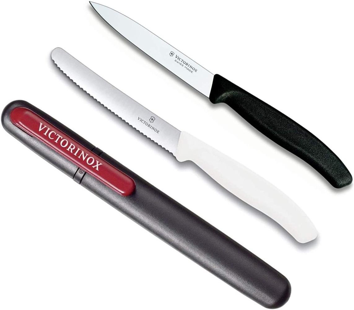 3-tlg. Victorinox Messer-Set Küchenmesser Tafelmesser Messerschärfer Set SwissClassic Schwarz Weiß Edition Bild 1