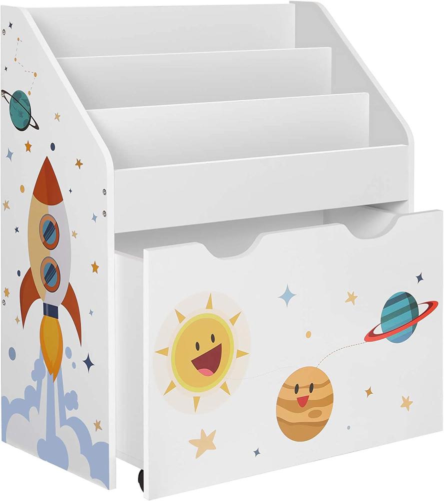 SONGMICS Spielzeugregal, Bücherregal für Kinder, Kinderzimmerregal mit 3 Fächern und herausziehbarer Spielzeugkiste mit Rollen Bild 1