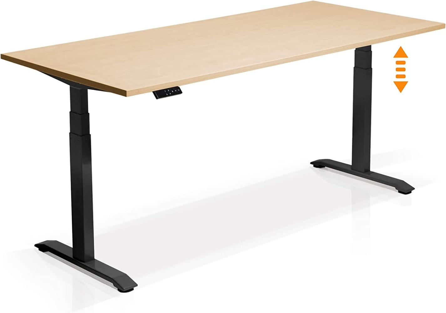 Möbel-Eins OFFICE ONE elektrisch höhenverstellbarer Schreibtisch / Stehtisch, Material Dekorspanplatte schwarz 160x80 cm ahornfarbig Bild 1