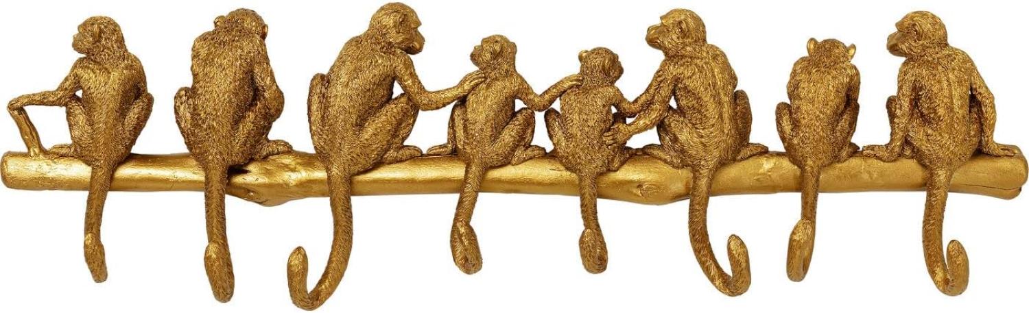 Kare Design Wandgarderobe Monkey, Gold, Garderobenleiste mit 8 Haken, Affen Motiv, 22x70x6 cm (H/B/T) Bild 1