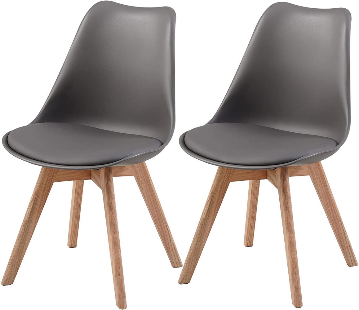 ALBATROS Esszimmerstühle AARHUS 2-er Set, Grau mit Beinen aus Massiv-Holz, Eiche, skandinavisches Retro-Design Bild 1